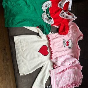 Janie and Jack Festive Kids' Sweater Set in Green, Pink, and Cream